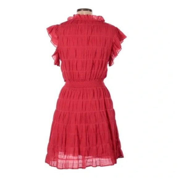 Max Studio Red Ruffle Mini Dress with Flutter Sleeves Size Small - Picture 3 of 10